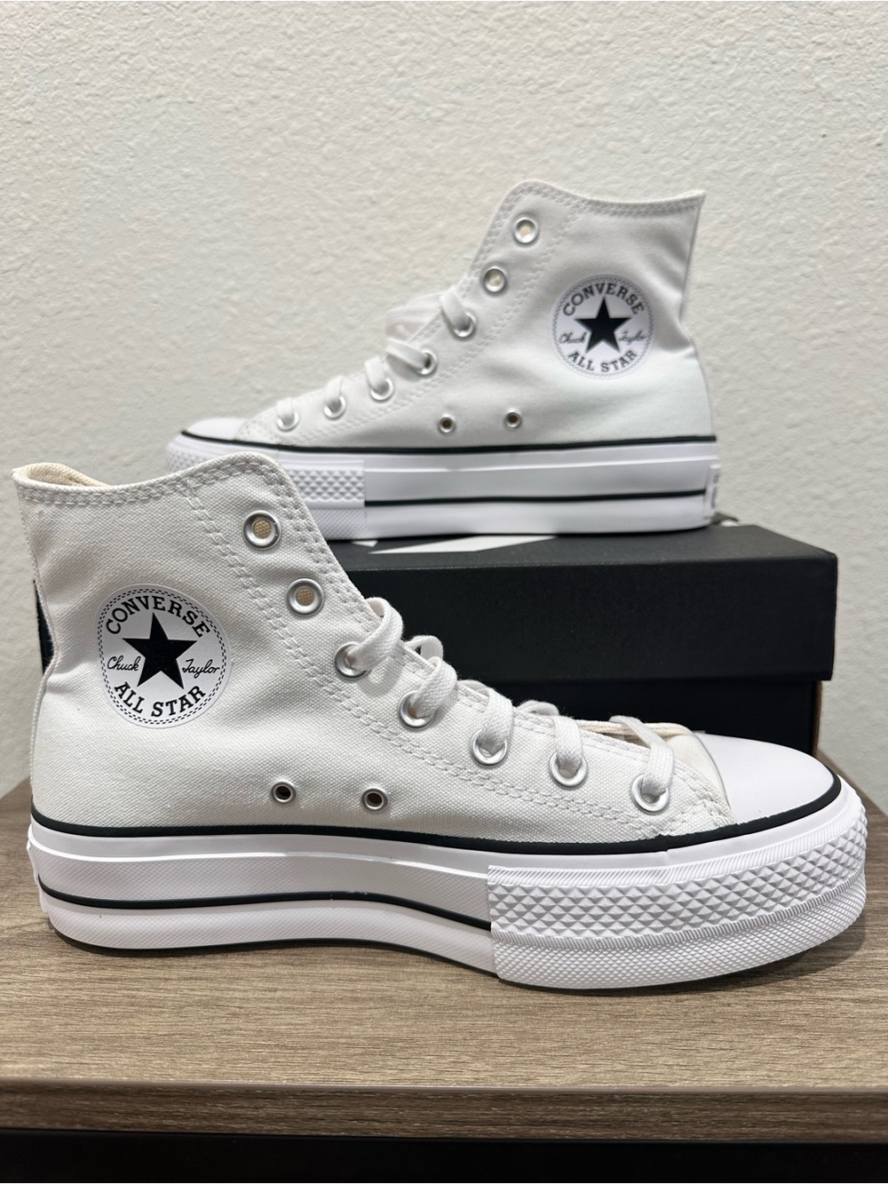 Converse High Top Platform Sneakers - White with Black Trim